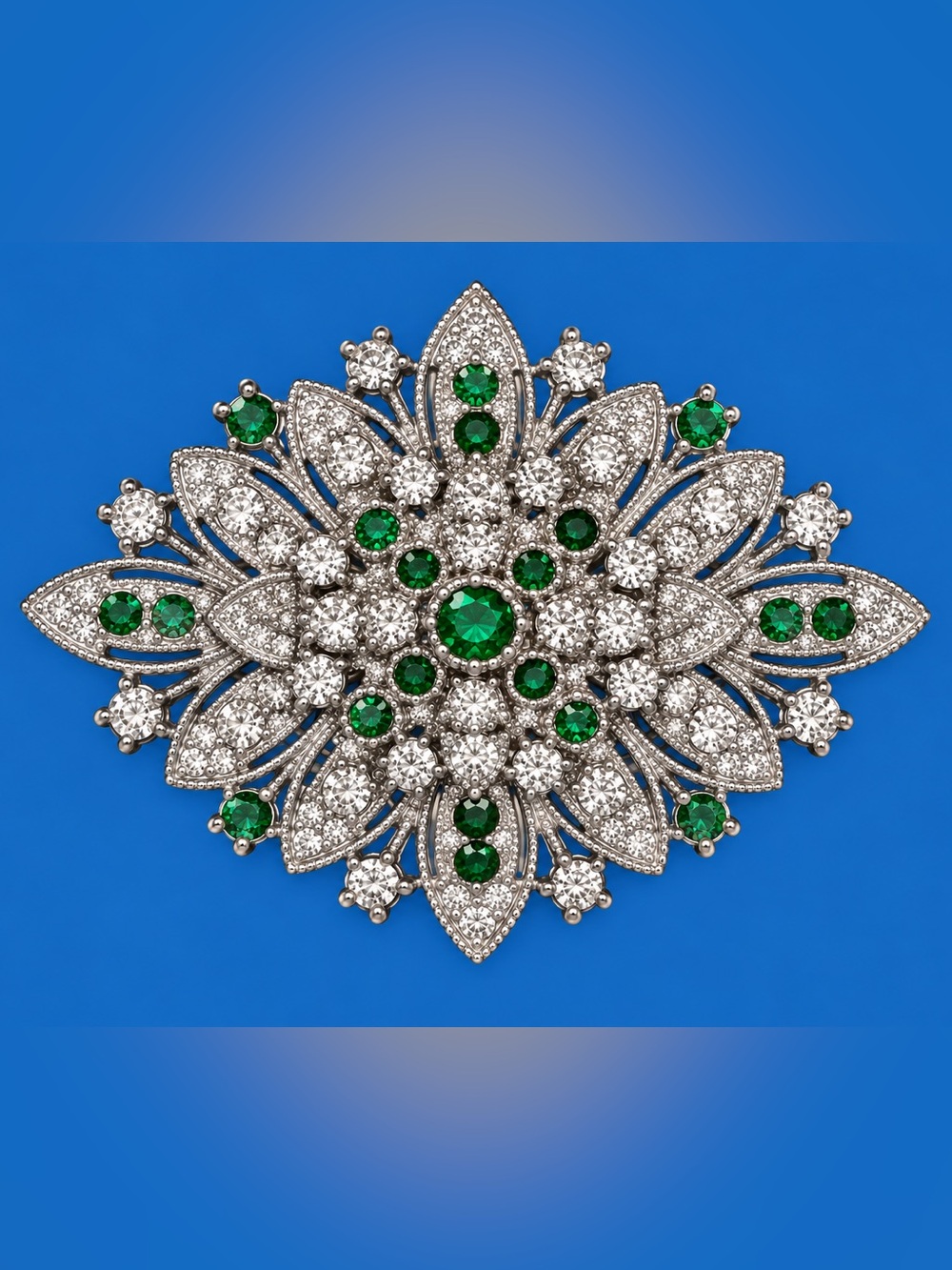 Emerald & Crystal Floral Statement Brooch
